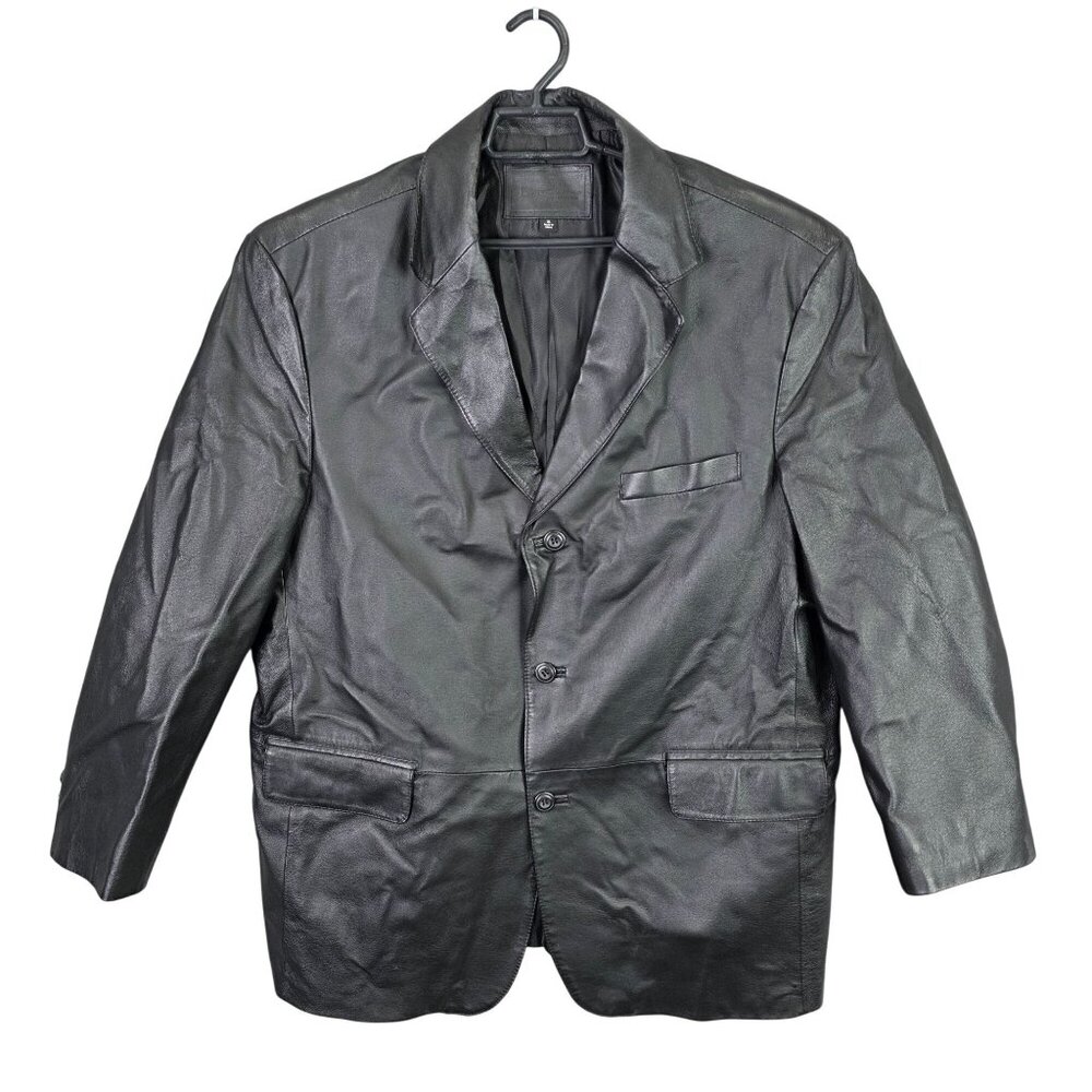 Mens Croft & Barrow Genuine Leather Black Jacket Blazer Lined 3-Button Size XL